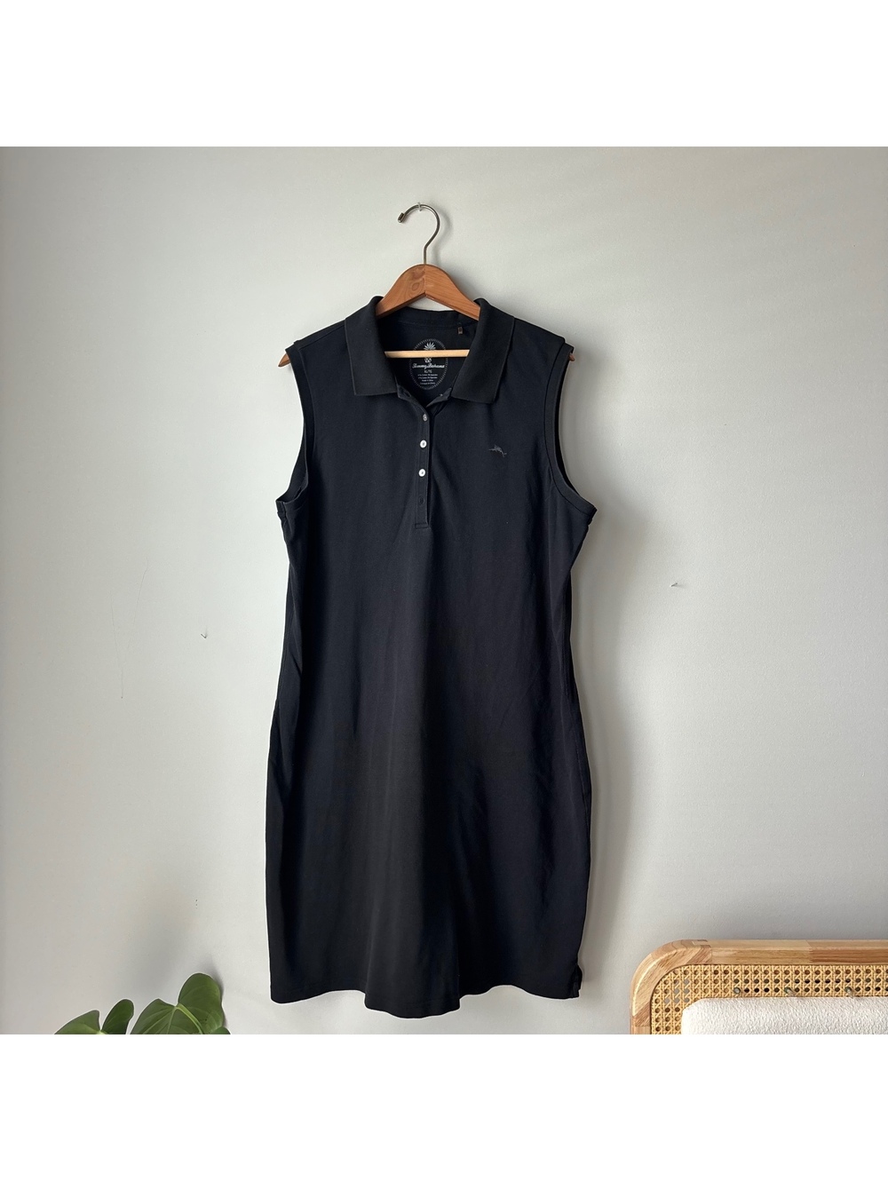 Tommy Bahama Sleeveless Polo Dress Women's XL Black Cotton Marlin Logo Golf